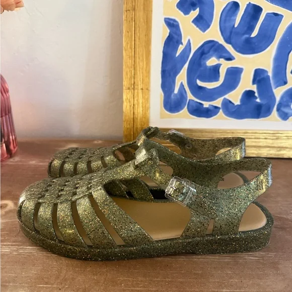 Melissa Fisherman Jelly Sandals Green Glitter Women’s 9 - Picture 3 of 4